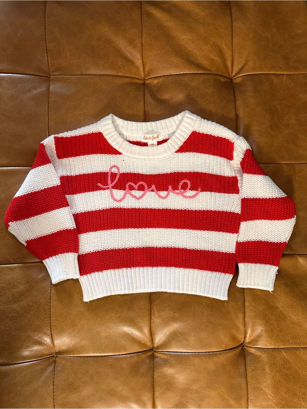 Cat & Jack Red and White Striped 'Love' Crewneck Sweater